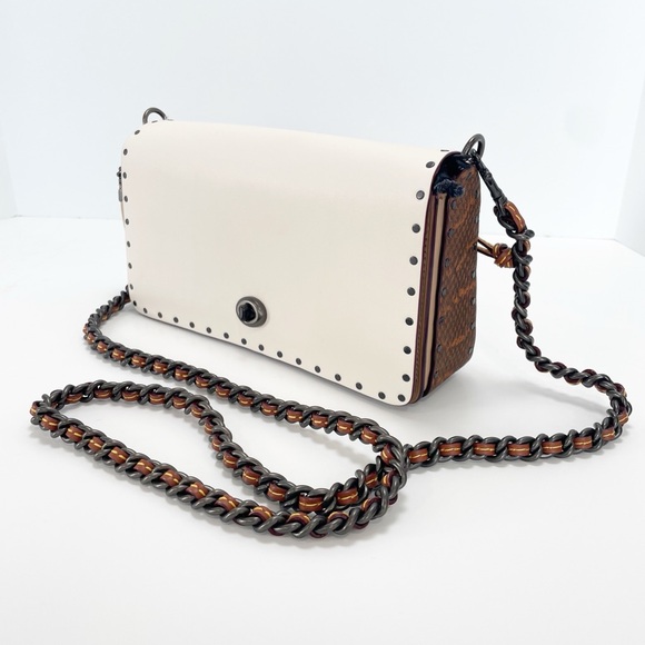 Coach Handbags - Coach Dinky With Rivets And Snakeskin Detail White Tan Crossbody B1880-30455